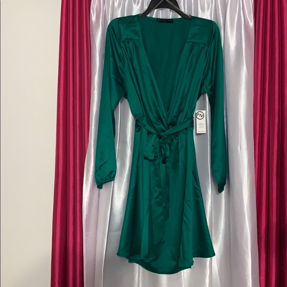 FTF Satin Green Flair Tie Dress